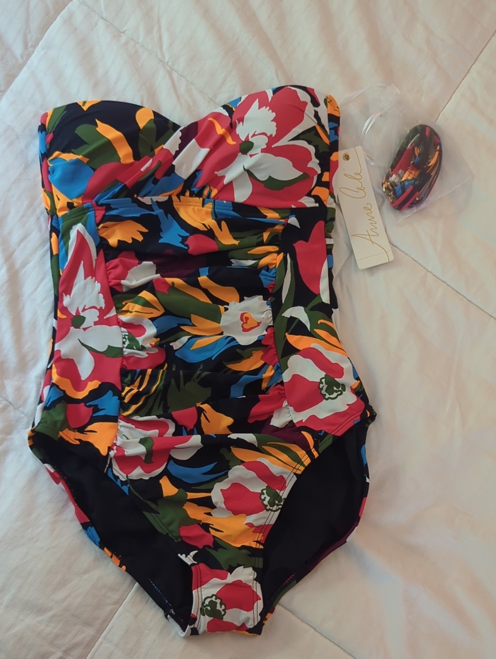 NWT- Anne Cole Black Multicolor Floral One-Piece Swimsuit